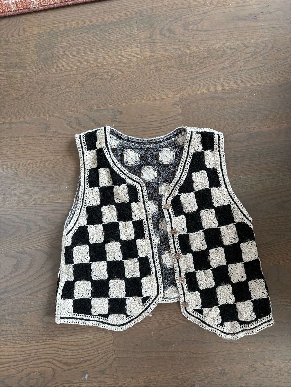 Black & White Knit Checkered Vest
